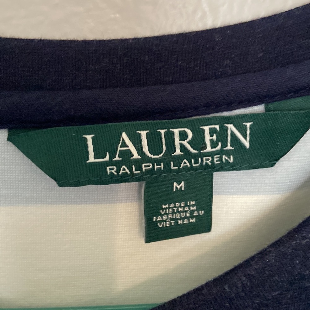 LRalph Lauren Navy White Striped Dress Womens Med Bell Sleeve Midi Nautical - Picture 4 of 11